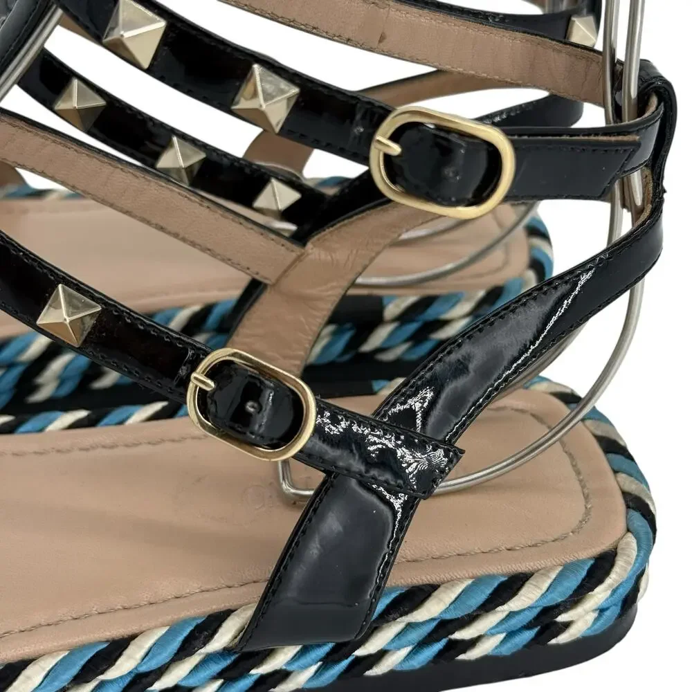 Valentino Rockstud Caged Leather Platform Sandals EU 40 Blue Braided - Picture 5 of 12
